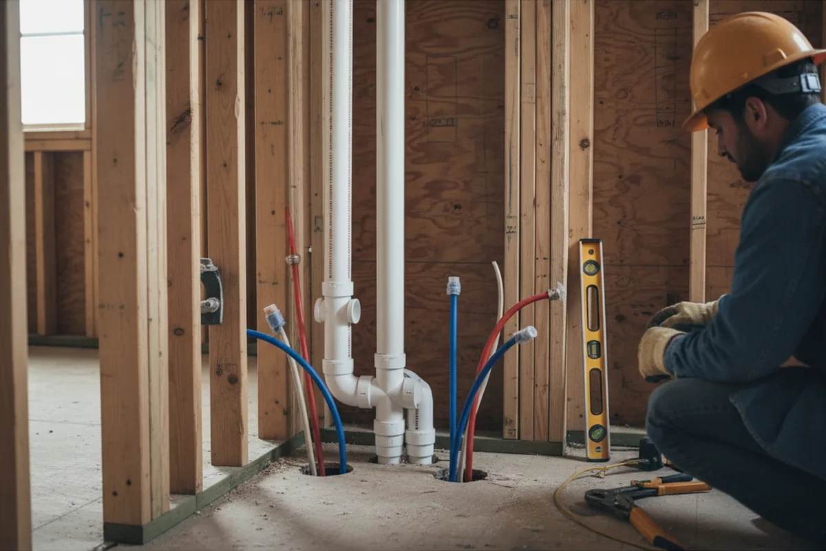 Drain and supply rough-in during Sump Pump Repair in Medford